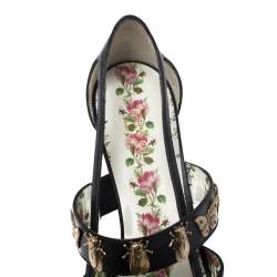 Pre Owned Gucci Black Leather Bee And Butterfly Embellishment Pointed Toe Pumps Size 38