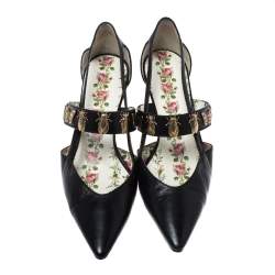 Gucci Black Leather Bee And Butterfly Embellishment Pointed Toe Pumps Size 38
