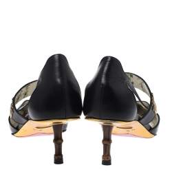 Pre Owned Gucci Black Leather Bee And Butterfly Embellishment Pointed Toe Pumps Size 38
