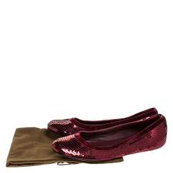 Pre Owned Gucci Burgundy Satin Sequin Ballet Flats Size 38