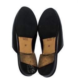 مملوكة مسبقًا Gucci Black Leather Princetown Flower Embroidered Flat Mules Size 36