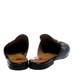 مملوكة مسبقًا Gucci Black Leather Princetown Flower Embroidered Flat Mules Size 36