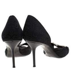 Pre Owned Gucci Black Canvas Horsebit D'Orsay Peep Toe Pumps Size 38