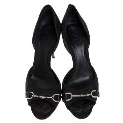 Pre Owned Gucci Black Canvas Horsebit D'Orsay Peep Toe Pumps Size 38