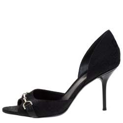 Pre Owned Gucci Black Canvas Horsebit D'Orsay Peep Toe Pumps Size 38