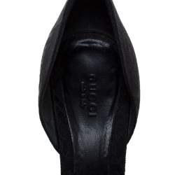 Pre Owned Gucci Black Canvas Horsebit D'Orsay Peep Toe Pumps Size 38