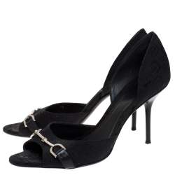 Pre Owned Gucci Black Canvas Horsebit D'Orsay Peep Toe Pumps Size 38
