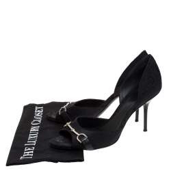 Pre Owned Gucci Black Canvas Horsebit D'Orsay Peep Toe Pumps Size 38