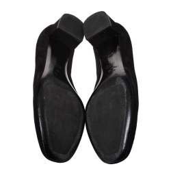 Pre Owned حذاء كعب عالي غوتشي كعب عريض هورسبيت حافة جلد وسويدي أسود مقاس 36 