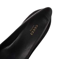 Pre Owned حذاء كعب عالي غوتشي كعب عريض هورسبيت حافة جلد وسويدي أسود مقاس 36 