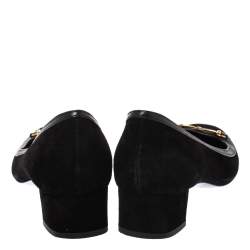 Pre Owned حذاء كعب عالي غوتشي كعب عريض هورسبيت حافة جلد وسويدي أسود مقاس 36 