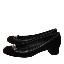 Pre Owned حذاء كعب عالي غوتشي كعب عريض هورسبيت حافة جلد وسويدي أسود مقاس 36 