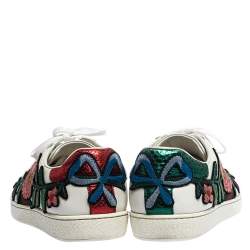 Gucci White Floral Embroidered Leather Ace Low Top Sneakers Size 37