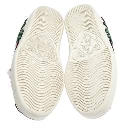 Gucci White Floral Embroidered Leather Ace Low Top Sneakers Size 37