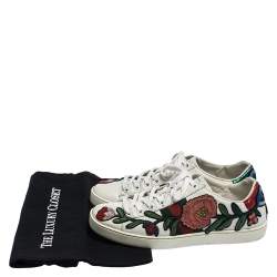 Gucci White Floral Embroidered Leather Ace Low Top Sneakers Size 37