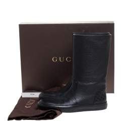 Pre Owned Gucci Black Microguccissima Leather Mid Calf Rain Boots Size 38