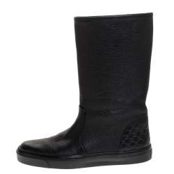 Pre Owned Gucci Black Microguccissima Leather Mid Calf Rain Boots Size 38