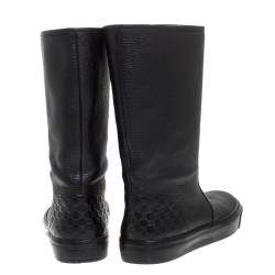 Pre Owned Gucci Black Microguccissima Leather Mid Calf Rain Boots Size 38