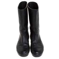 Pre Owned Gucci Black Microguccissima Leather Mid Calf Rain Boots Size 38