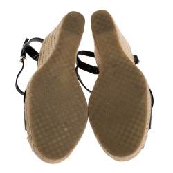 مملوكة مسبقًا Gucci Black Guccissima Patent Leather Strappy Espadrille Wedge Platform Sandals Size 38