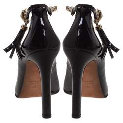 مملوكة مسبقًا حذاء كعب عالي غوتشي شراشيب سير كاحل جلد لامع أسود مقاس 39