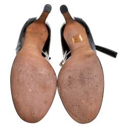 مملوكة مسبقًا حذاء كعب عالي غوتشي شراشيب سير كاحل جلد لامع أسود مقاس 39