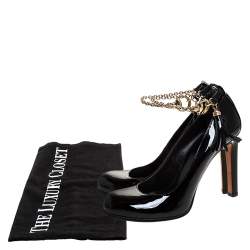 مملوكة مسبقًا حذاء كعب عالي غوتشي شراشيب سير كاحل جلد لامع أسود مقاس 39