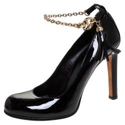 مملوكة مسبقًا حذاء كعب عالي غوتشي شراشيب سير كاحل جلد لامع أسود مقاس 39