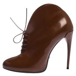 Pre Owned Gucci Brown Leather Kim Lace Up Ankle Booties Size 38