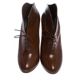 Pre Owned Gucci Brown Leather Kim Lace Up Ankle Booties Size 38