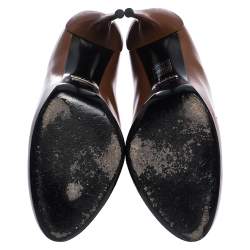 Pre Owned Gucci Brown Leather Kim Lace Up Ankle Booties Size 38