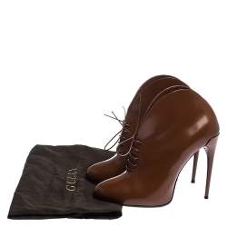 Pre Owned Gucci Brown Leather Kim Lace Up Ankle Booties Size 38
