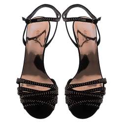 مملوكة مسبقًا Gucci Black Suede Leather Fleur Studded Ankle Strap Sandals Size 37.5