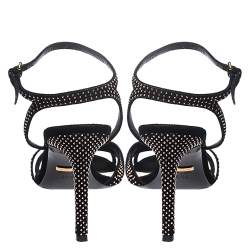 مملوكة مسبقًا Gucci Black Suede Leather Fleur Studded Ankle Strap Sandals Size 37.5