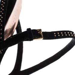 مملوكة مسبقًا Gucci Black Suede Leather Fleur Studded Ankle Strap Sandals Size 37.5