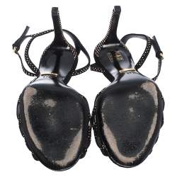 مملوكة مسبقًا Gucci Black Suede Leather Fleur Studded Ankle Strap Sandals Size 37.5