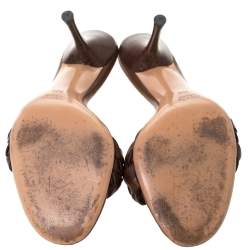 Pre Owned Gucci Brown Braided Leather Open Toe Slides Size 38