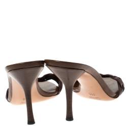 Pre Owned Gucci Brown Braided Leather Open Toe Slides Size 38