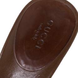 Pre Owned Gucci Brown Braided Leather Open Toe Slides Size 38