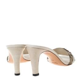 Pre Owned Gucci White GG Canvas Buckle Detail Slide Sandals Size 38