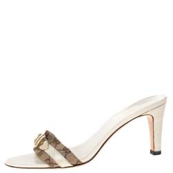 Pre Owned Gucci White GG Canvas Buckle Detail Slide Sandals Size 38