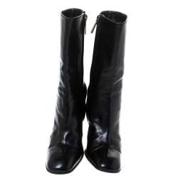 Pre Owned Gucci Black Leather Zip Ankle Boots Size 38