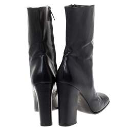 Pre Owned Gucci Black Leather Zip Ankle Boots Size 38