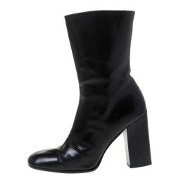 Pre Owned Gucci Black Leather Zip Ankle Boots Size 38