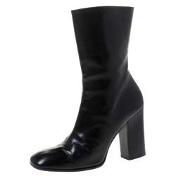 Pre Owned Gucci Black Leather Zip Ankle Boots Size 38