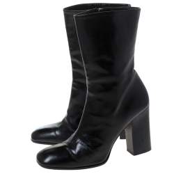 Pre Owned Gucci Black Leather Zip Ankle Boots Size 38