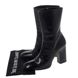 Pre Owned Gucci Black Leather Zip Ankle Boots Size 38