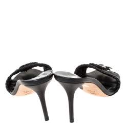 Pre Owned Gucci Black Leather Tassel Open Toe Sandals Size 38.5