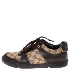 مملوكة مسبقًا حذاء رياضي غوتشي جلد وكانفاس حرفي الشعار جي جي بني/ بيج مقاس 38.5 