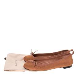 Pre Owned Gucci Brown Guccissima Suede Leather Ballet Flats Size 37.5